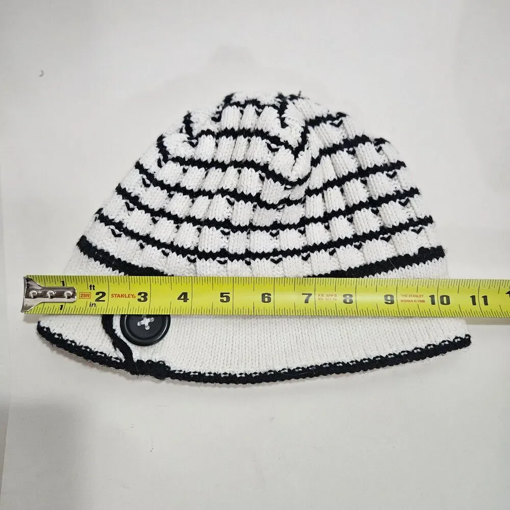 NILS Cotton Beanie with Fleece Headband Black and White Feminine Cute Retro Twee
